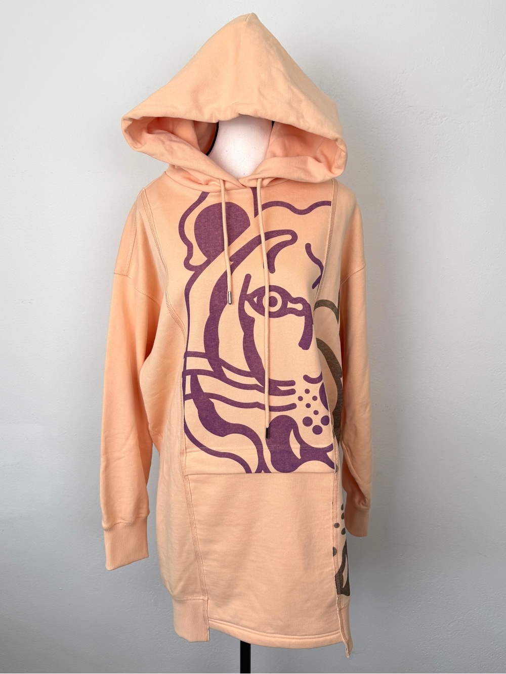 Kenzo Size M Peach Tiger Hooded Sweatshirt Dress